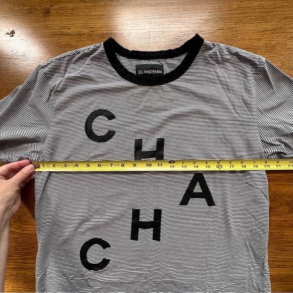 ⭐️ EllandEm Ell and Em Cha Cha Striped Black and White Graphic Tee MEDIUM - Picture 7 of 12